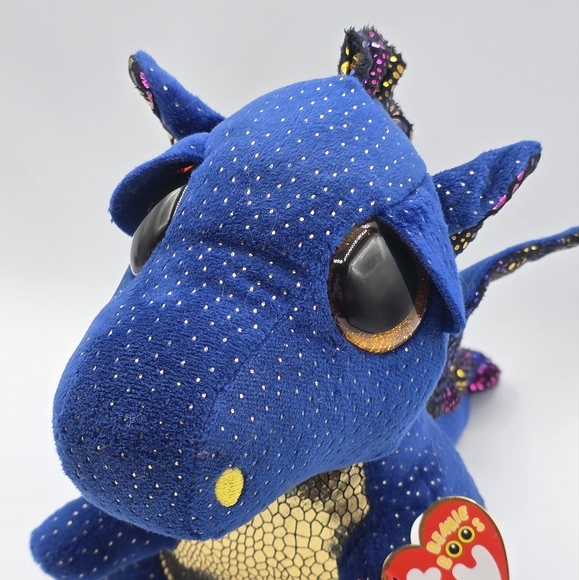 Ty Beanies Boos Saffire Blue & Gold Dragon Plush - Picture 5 of 12